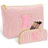 2 PCS Initial Makeup Bag, Personalized Travel Cosmetic Bag/11 12 13 14 15 16 Years Old Girl Gifts, Preppy Stuff Birthday Gifts for Women Friends, Skincare Bag, Teen Girl Gift Trendy Stuff, Red K view 1