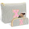 2 PCS Initial Makeup Bag, Personalized Travel Cosmetic Bag/11 12 13 14 15 16 Years Old Girl Gifts, Preppy Stuff Birthday Gifts for Women Friends, Skincare Bag, Teen Girl Gift Trendy StuffBlack X view 1