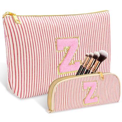 2 PCS Initial Makeup Bag, Personalized Travel Cosmetic Bag/11 12 13 14 15 16 Years Old Girl Gifts, Preppy Stuff Birthday Gifts for Women Friends, Skincare Bag, Teen Girl Gift Trendy Stuff, Red Z