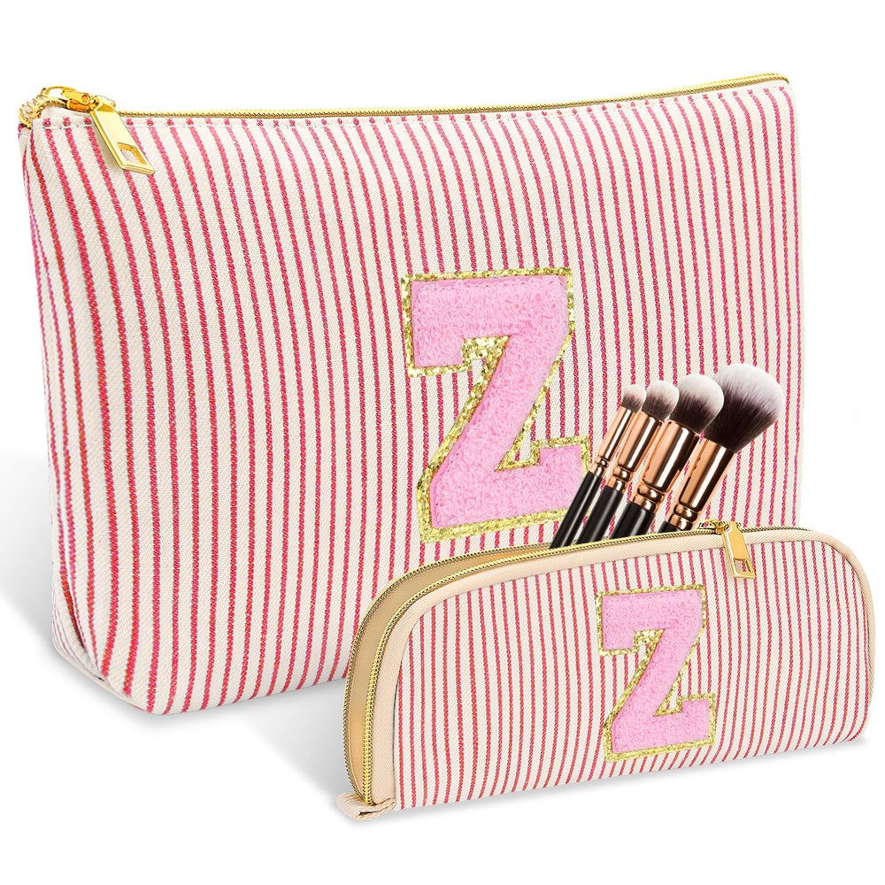 2 PCS Initial Makeup Bag, Personalized Travel Cosmetic Bag/11 12 13 14 15 16 Years Old Girl Gifts, Preppy Stuff Birthday Gifts for Women Friends, Skincare Bag, Teen Girl Gift Trendy Stuff, Red Z