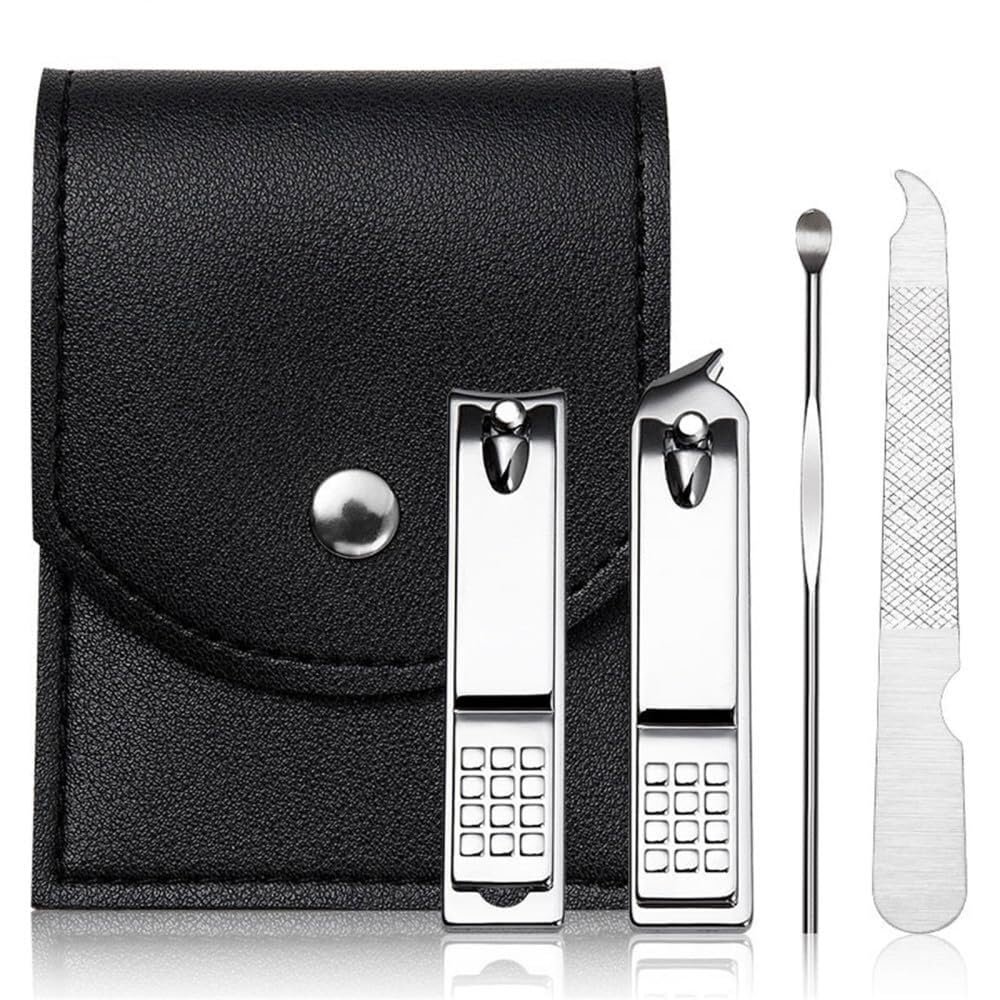 Wcxixo 4 in 1 Nail Tools Nail Clippers Ear Pick Nail File Gift Set Multifunctional Beauty Tools Nail Trimming with PU Bag