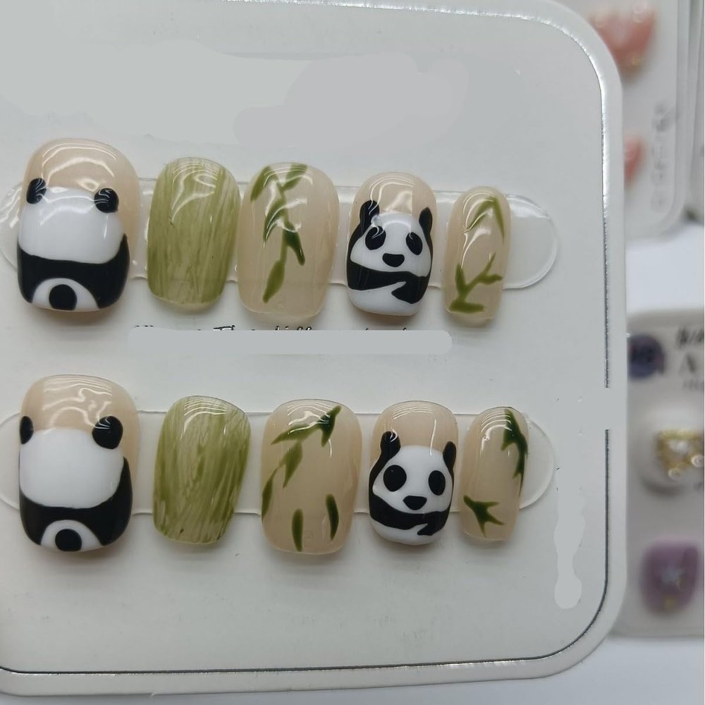 Handmade Wearing Armor, Sparkling Diamond Bow Fairy Simple Bright Diamond, Love, Hand Painted Panda Nail Beauty (Size : L)