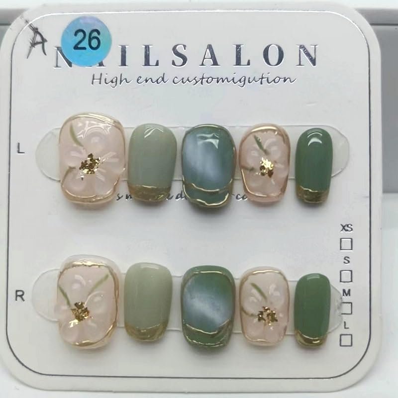Three-dimensional flower Long Luxury False Nails Press on Nails Nude Nails Tips Full Cover Glitter Fake Nails Women Girls (Size : L)
