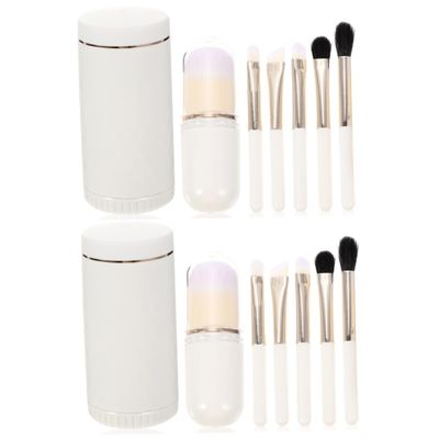 Housoutil 2sets Portable Makeup Brush Kit with Mirror Women Beauty Tools for Blush Foundation and Eyeshadow Compact and Lightweight for Travel for Makeup