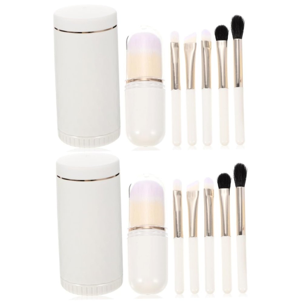Housoutil 2sets Portable Makeup Brush Kit with Mirror Women Beauty Tools for Blush Foundation and Eyeshadow Compact and Lightweight for Travel for Makeup