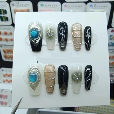 Handmade Nail Wearing Popular Cool Style Nail Beauty Long Luxury Nude Nails Tips Full Cover Glitter Fake Nails Women Girls (Size : XS)