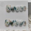 Handmade Nail Wearing and Nail Enhancement Nail Wearing and Nail Wearing Ice Transparent Blue Jade White Chrysanthemum Short (Size : M) view 1