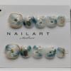 Handmade Nail Wearing and Nail Enhancement Nail Wearing and Nail Wearing Ice Transparent Blue Jade White Chrysanthemum Short (Size : L) view 2
