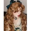 SCORRO 26in Retro Curly Long Wig with Curly Styling Bangs, Honey Brown Blonde Wavy Water Wave Lolita Wig for Women (Brown) view 1