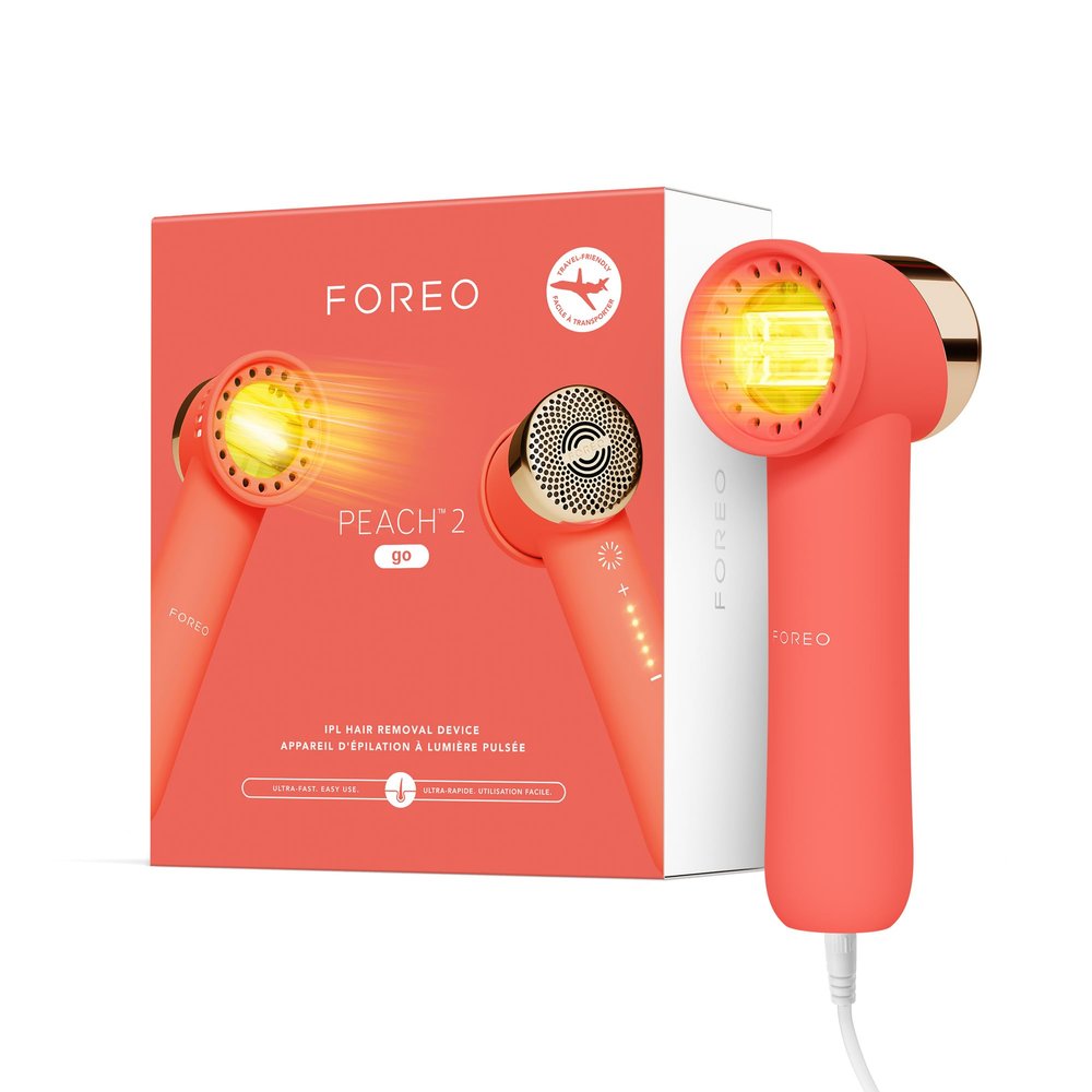 FOREO Peach 2 go IPL Hair Removal Device - Travel-Friendly Permanent Hair Removal - Laser Hair Removal - Body & Face - Painless Hair Removal - Skin Cooling & Silicone Shield - Customizable - Coral