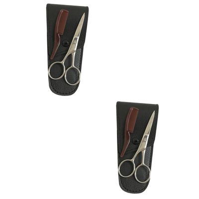 Housoutil 2sets Stainless Steel Eyebrow Trimmer Mustache Scissors Beard Cutting Hair Cutting Kit Barber Shop Home Diy Use