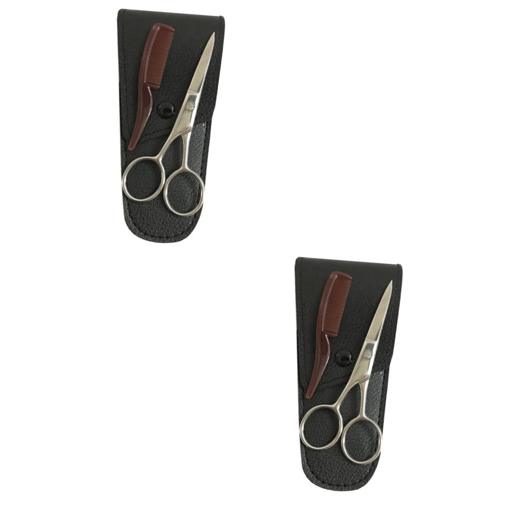 Housoutil 2sets Stainless Steel Eyebrow Trimmer Mustache Scissors Beard Cutting Hair Cutting Kit Barber Shop Home Diy Use