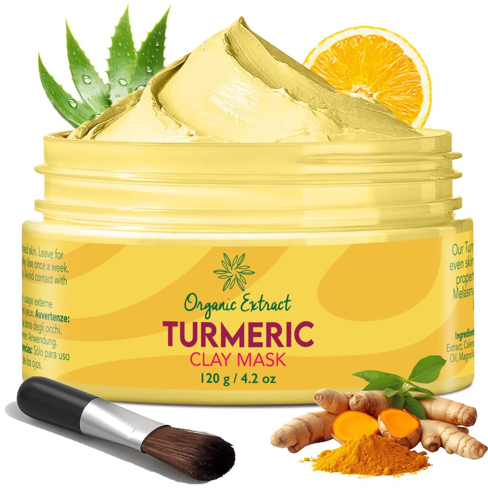ORGANIC EXTRACT Turmeric Face Mask 4.2 fl oz / 120g Vitamin C Brightening Clay Mask for Face, Formulated to Reduce Dark Spots, Deep Cleansing Clay Mask, with Honey, Jojoba Oil, Aloe Vera