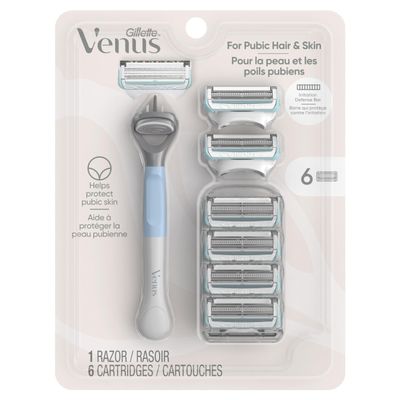 Gillette Venus for Pubic Hair and Skin, Women's Razor Handle + 6 Blade Refills, 1 Count (Pack of 1)