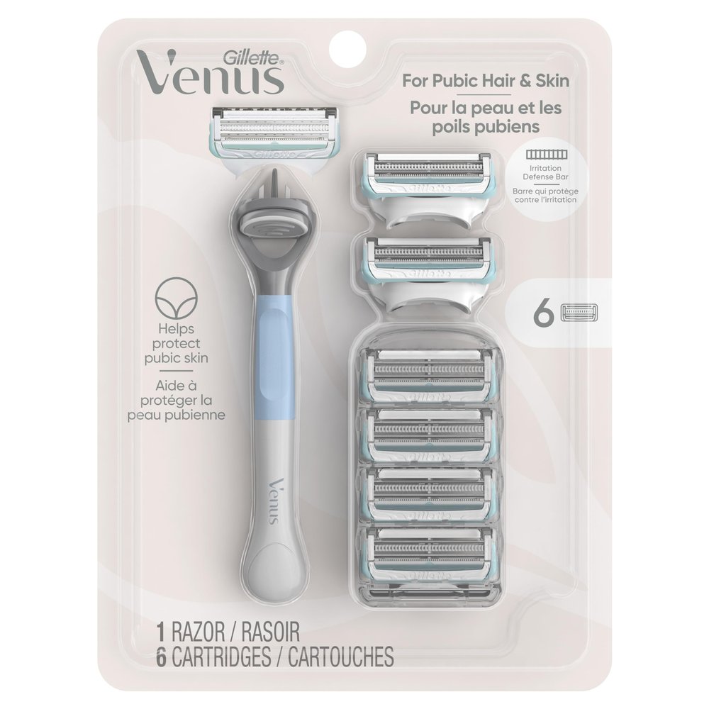 Gillette Venus for Pubic Hair and Skin, Women's Razor Handle + 6 Blade Refills, 1 Count (Pack of 1)