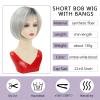 TISHINING Short White Blonde Bob Wig with Bangs for White Women Ombre Blonde Layered Straight Synthetic Hair Wig with Dark Roots Natural Chin Length Bob Wigs for Daily Party Use(10 Inch) view 2