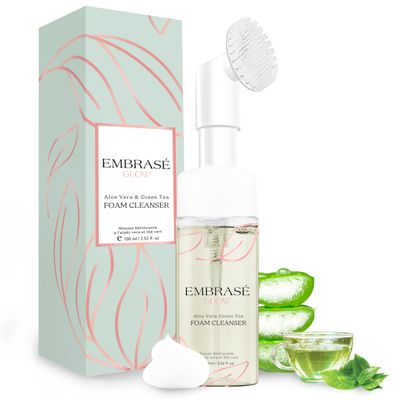 EG EMBRAS GLOW Foaming Facial Cleanser - Infused with Green Tea, Aloe Vera, and Cucumber - Facial Cleanser for Women & Men - Gentle for All Skin Types! - Natural Face Wash