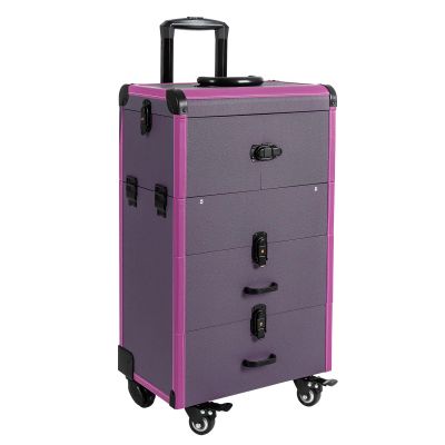 Bacacoo Rolling Makeup Case, Lockable Portable Cosmetic Organizer Trolley, Large Make up Cosmetic Orgainzer with 4 Universal Wheels and Locks, Portable Cosmetics Organizer Trolley for Travel