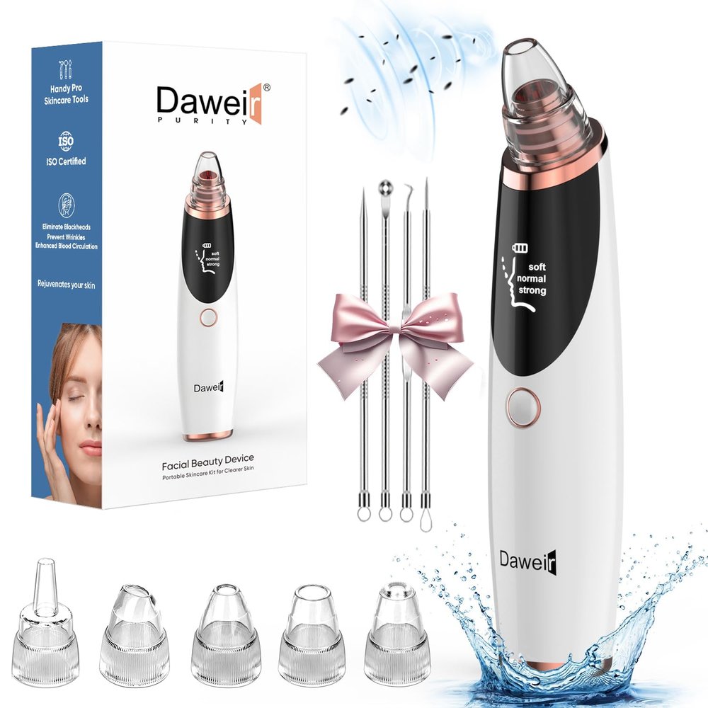 Blackhead Remover Pore Vacuum for Face & Nose  Deep Cleansing Blackhead Remover Tools with 3 Suction Levels, 5 Replaceable Tips, USB Rechargeable Pore Cleaner