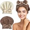 Jseng Microfiber Hair Towel Caps for Women with Cute Bowtie, 2Packs Fast Drying Hair Towel Caps for Curly Long Wet Hair Anti Frizz view 1