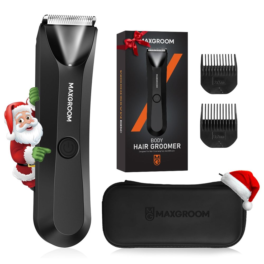MAXGROOM Manscape Body Hair Trimmer for Men, IPX7 Waterproof Pubic & Groin Hair Trimmer- Electric Ball Shaver with LED Light, Ceramic Blade, USB Rechargeable & Travel Pouch