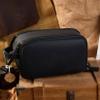 DENGFENGZHE Toiletry Bag for Men, Full Grain Leather Travel Pouch Shaving Dopp Kit Bathroom Toiletries Organizer Bags, Black view 3