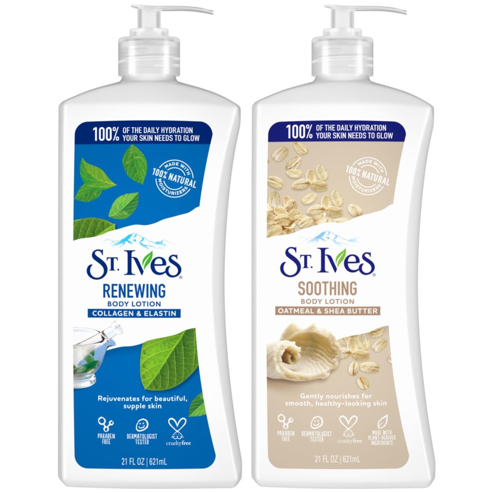St. Ives Body Lotion Variety Pack Soothing Oatmeal & Shea Butter Lotion + Renewing Collagen & Elastin, 21 Oz Ea (2 Piece Set)