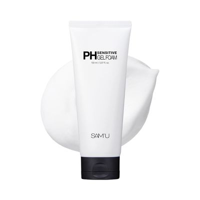 SAM'U PH Sensitive Gel Foam Cleanser | Korean Hydrating Face Wash with Hyaluronic Acid & Centella | Gentle Facial Cleanser for Dry & Sensitive Skin (5.07 Fl. Oz.)