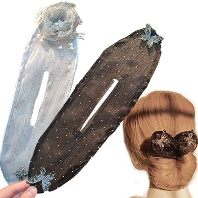 2PCS Hand Embroidered Flowers Deft Bun - Ball Hair Clip Bun Roller, Lazy Hair Curler Bun, Flowers Deft Bun Maker (#05)