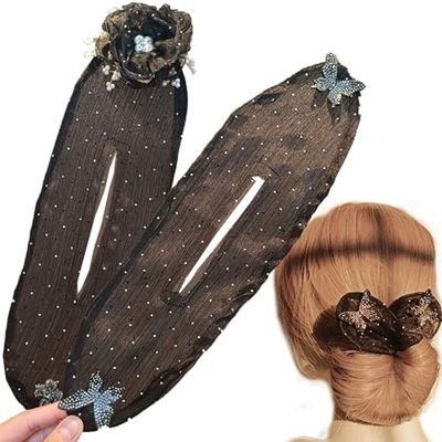 2PCS Hand Embroidered Flowers Deft Bun - Ball Hair Clip Bun Roller, Lazy Hair Curler Bun, Flowers Deft Bun Maker (#04)