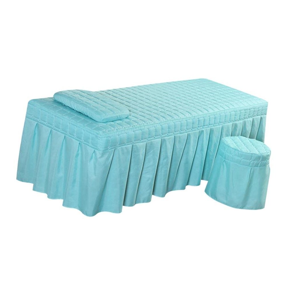 190x80cm Facial Bed Linen Massage Table Skirt Pillow Case Ottoman Cover, Blue