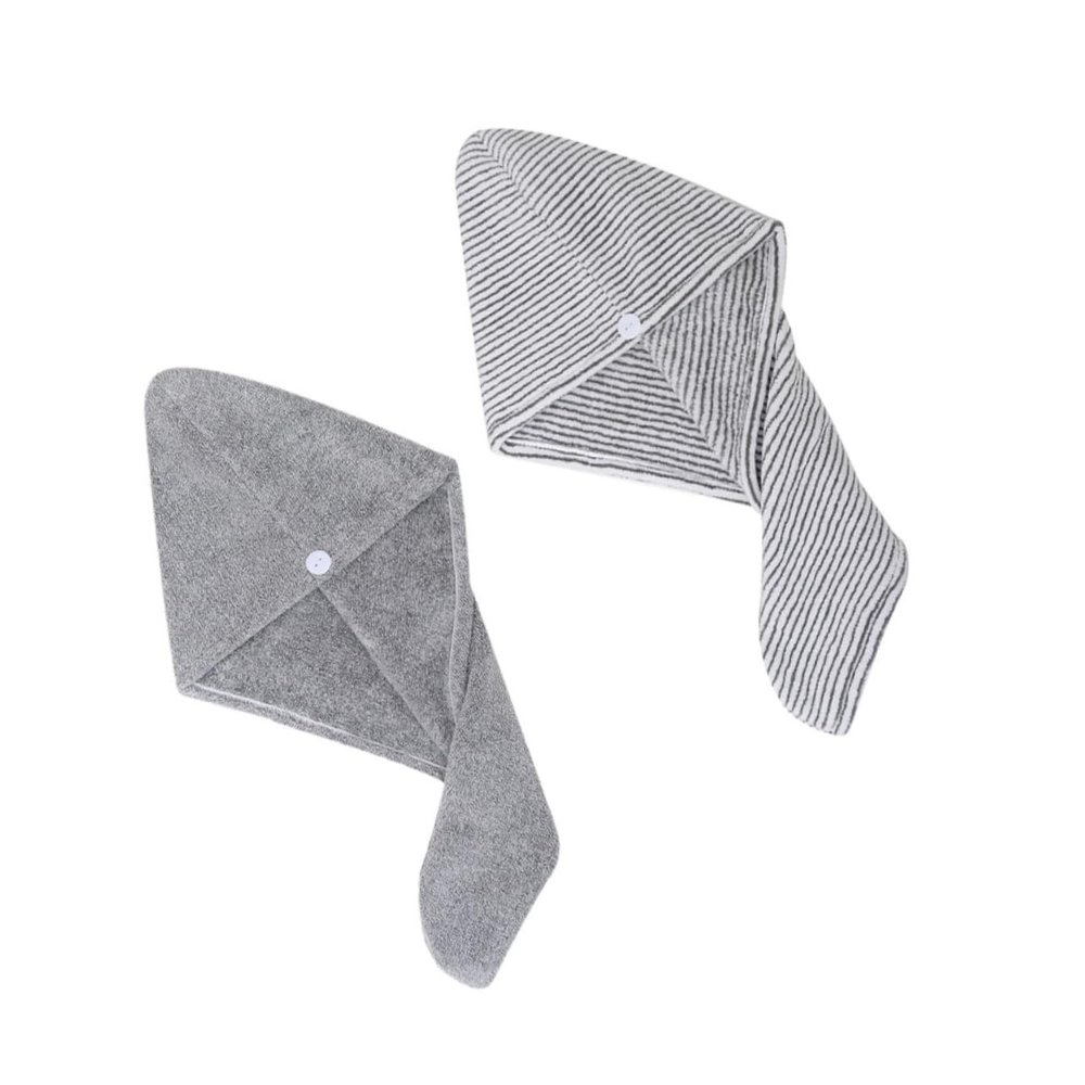 DOITOOL 2pcs Fleece Hair Drying Caps Towels for Quick Drying Lightweight and Portable for Home Use and Travel Grey Striped Design