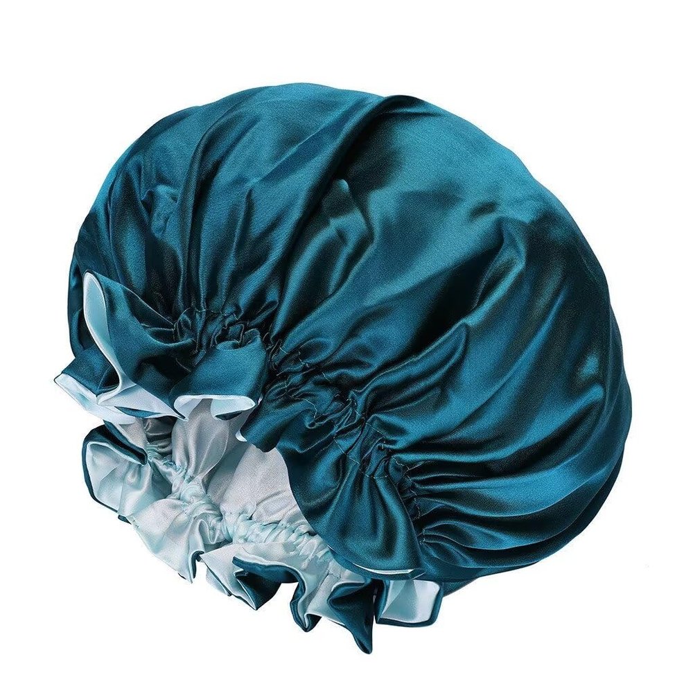 2 Pcs Satin Bonnet Hair Bonnet Double Layer Silk Sleeping Cap Night Cap for Women Curly Hair Sleeping Dark Green