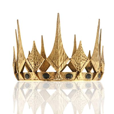 Royal Queen King Opal Crown Round Crown For Birthday Cosplay Homecoming Party Halloween Decoration (Large Size 7.28" Diameter, Dark Gold With Black Stone)