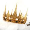 Royal Queen King Opal Crown Round Crown For Birthday Cosplay Homecoming Party Halloween Decoration (Large Size 7.28" Diameter, Dark Gold With Black Stone) view 4