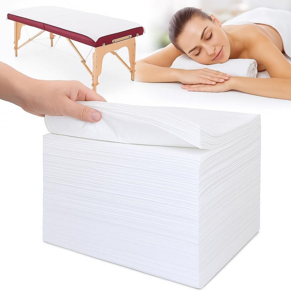 Disposable Bed Sheets 100 Pcs 31" x 71" Massage Table Sheets Non Woven Fabric SPA Bed Cover Breathable for Massage Beauty Tattoos, Spa, Beauty Salon Soft, Skin-friendly Disposable Sheet (White)