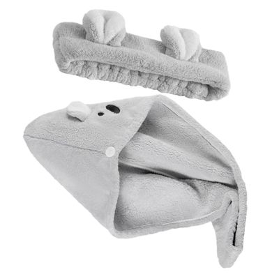 BIUDECO 1set Absorbent Hair Drying Cap Cute Cartoon Bath Towel for Women Fast Drying Hair Wraps Thick Coral Fleece Material Includes Cap