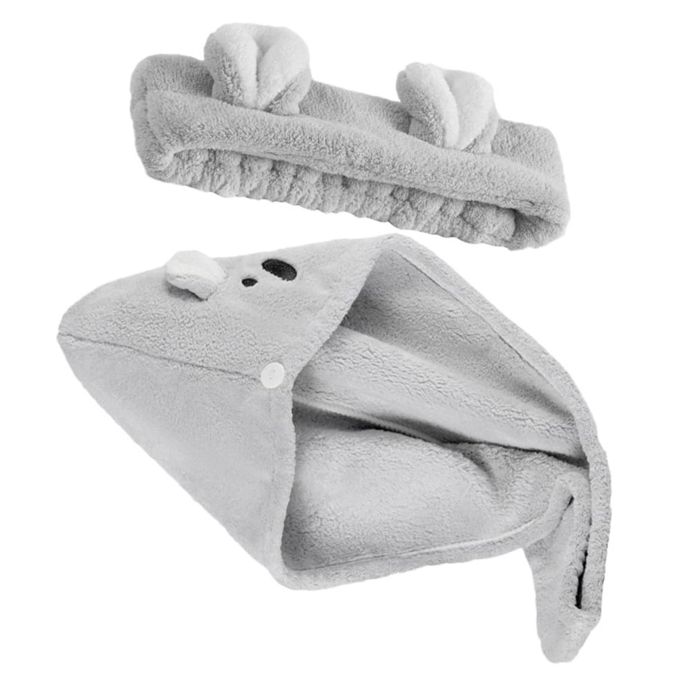 BIUDECO 1set Absorbent Hair Drying Cap Cute Cartoon Bath Towel for Women Fast Drying Hair Wraps Thick Coral Fleece Material Includes Cap