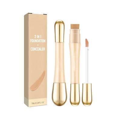 2 in 1 - Foundation + Anti-Wrinkle Concealer, Double Head Concealer, Long Lasting Waterproof Concealer Make-Up for Face to Cover (Size : 1Count (Pack of 1))