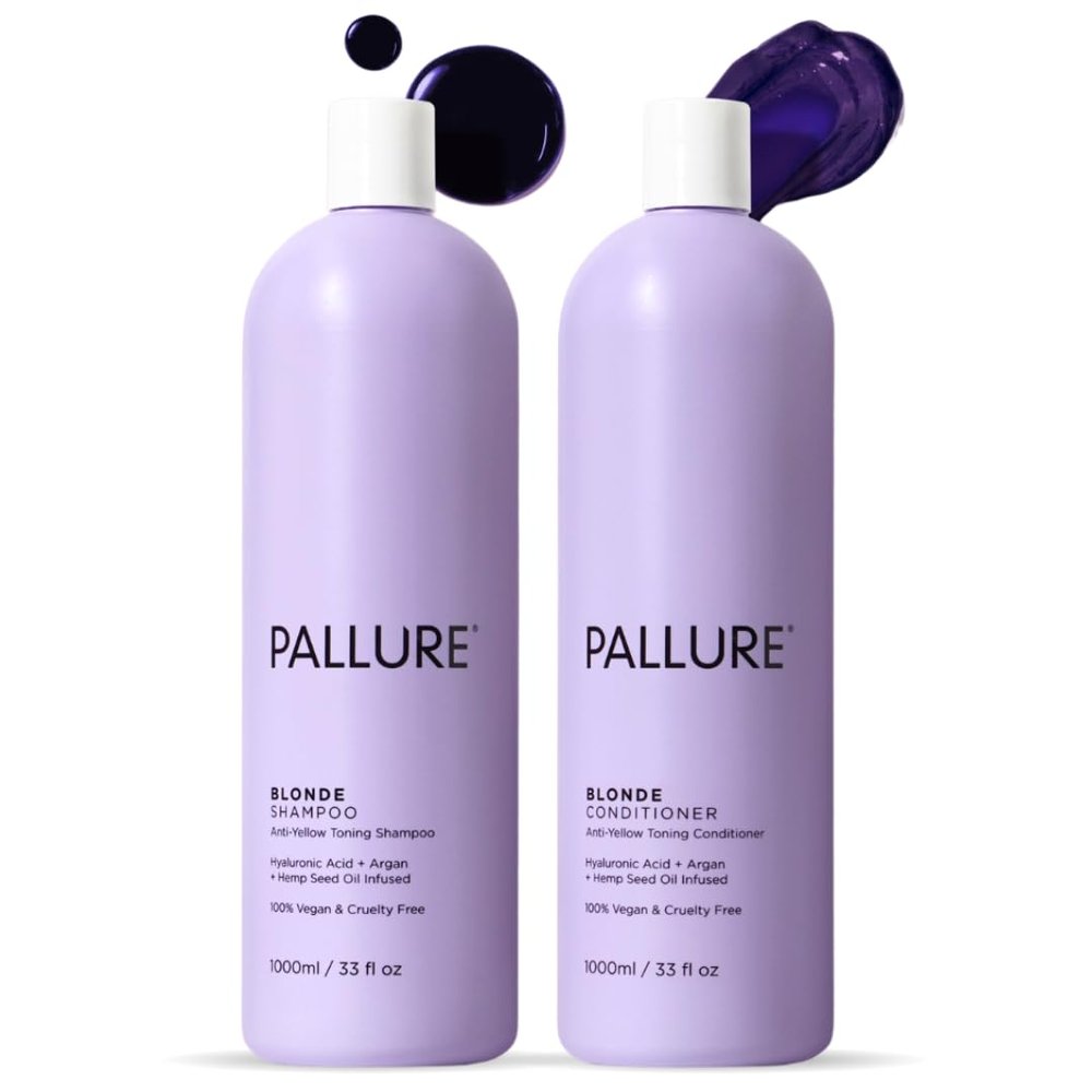 Pallure Blonde Toning Shampoo and Conditioner Set, Reduces Brassiness And Yellow Tones  For Blonde, Platinum, Bleached, Silver Hair, Vegan Cruelty Free, 33.8 Fl Oz
