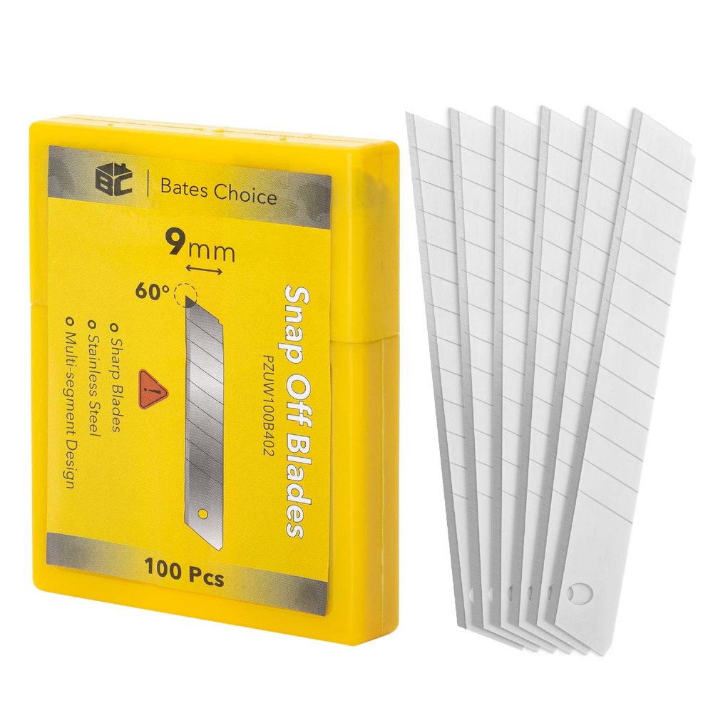 Bates- Snap Off Blades, 100 pcs, 9mm, 60 Degree, Stainless Steel Razor Blades