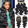 12A Body Wave 3 Bundles with 55 HD Lace Closure (20 22 24+18") 100% Unprocessed Brazilian Virgin Body Wave Human Hair Weave Bundles with Closure Natural Color view 1
