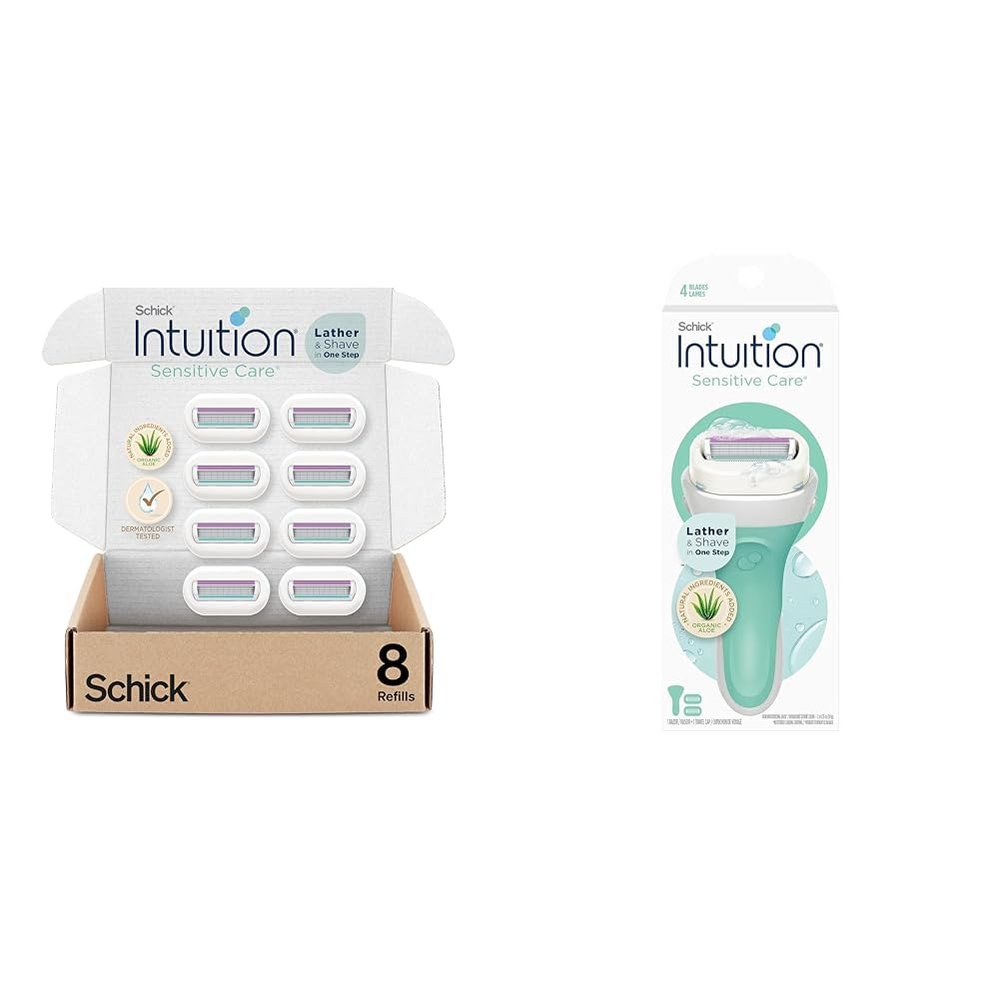 Schick Intuition Refill, Razor Blades with Organic Aloe for Women Sensitive Skin | 8 Count (Pack of 1) & uition Razors for Women with Sensitive Skin