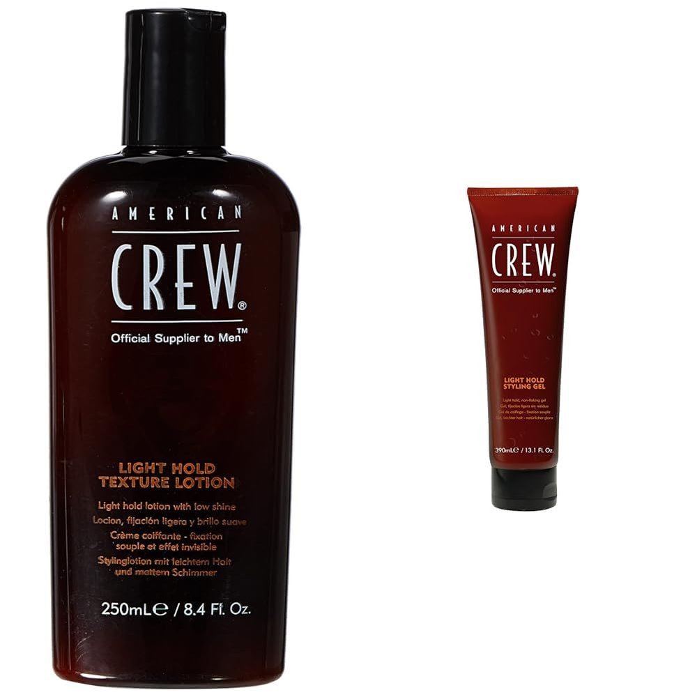 AMERICAN CREW Men's Hair Styling Duo - Texture Lotion with Light Hold & Low Shine (8.4 Fl Oz), and Non-Flaking Gel (13.1 Fl Oz)