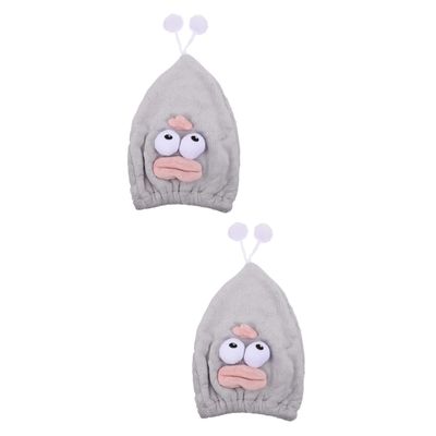 DOITOOL 2pcs Cartoon Hair Drying Hat Absorbent Fleece Shower Cap for Quick Drying Lightweight and Portable Hair Wrap for Home Use and Travel Grey Color