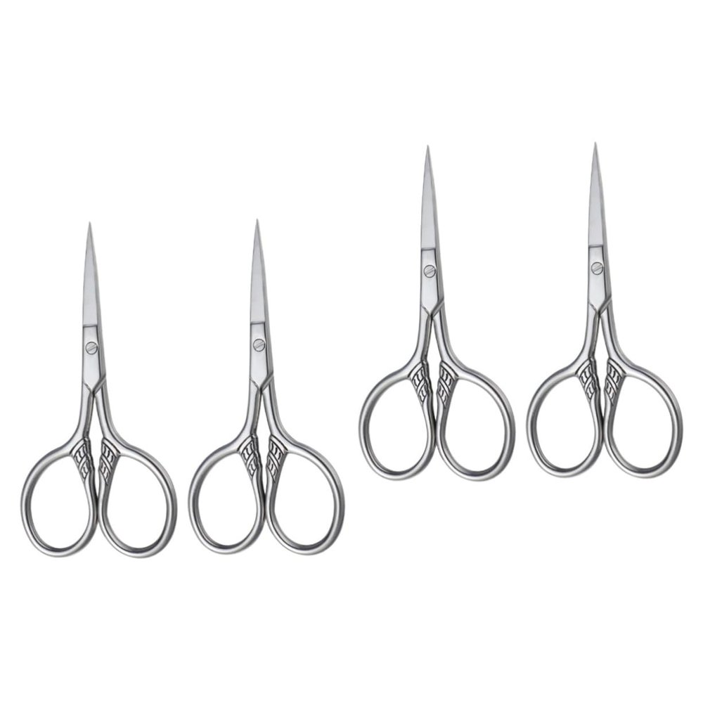 DOITOOL 2sets Stainless Steel Beard Scissors Mustache Trimming Shears Men's Facial Hair Cutters Silver Professional Beard Scissors for Barber Shops 2pcs*2