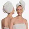 100% Organic Cotton Hair Drying Waffle Towel Wrap for Women | Absorbent & Quick Dry Head Turban for Wet Hair in Shower Sauna Spa, Extra Large for Long Straight Curly Plopping Button (White, 1 PACK) view 1