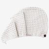 100% Organic Cotton Hair Drying Waffle Towel Wrap for Women | Absorbent & Quick Dry Head Turban for Wet Hair in Shower Sauna Spa, Extra Large for Long Straight Curly Plopping Button (White, 1 PACK) view 2