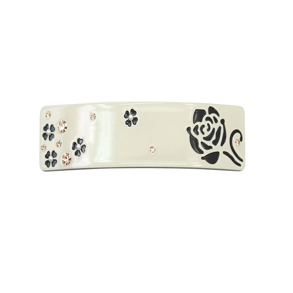 Faship Premium Rhinestone Crystal Beige Cellulose Acetate Rose Floral Art Deco Hair Claws Clips