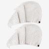 100% Organic Cotton Hair Drying Waffle Towel Wrap for Women | Absorbent & Quick Dry Head Turban for Wet Hair in Shower Sauna Spa, Extra Large for Long Straight Curly Plopping Button (White, 2 PACK) view 1